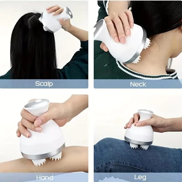 Scalp Massager, Electric Meridian Massage With 4 Moveable Massage Cluster, Rechargeable