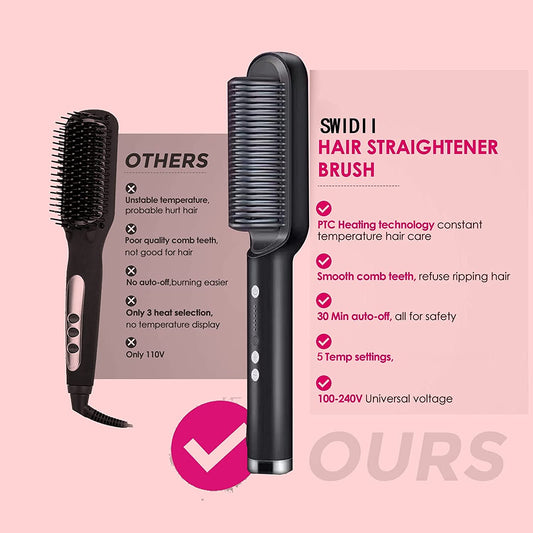 2-in-1 Hair Straightener Curling Professional Styling Brush Hair Curler