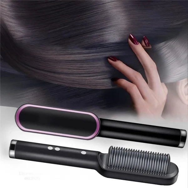 2-in-1 Hair Straightener Curling Professional Styling Brush Hair Curler