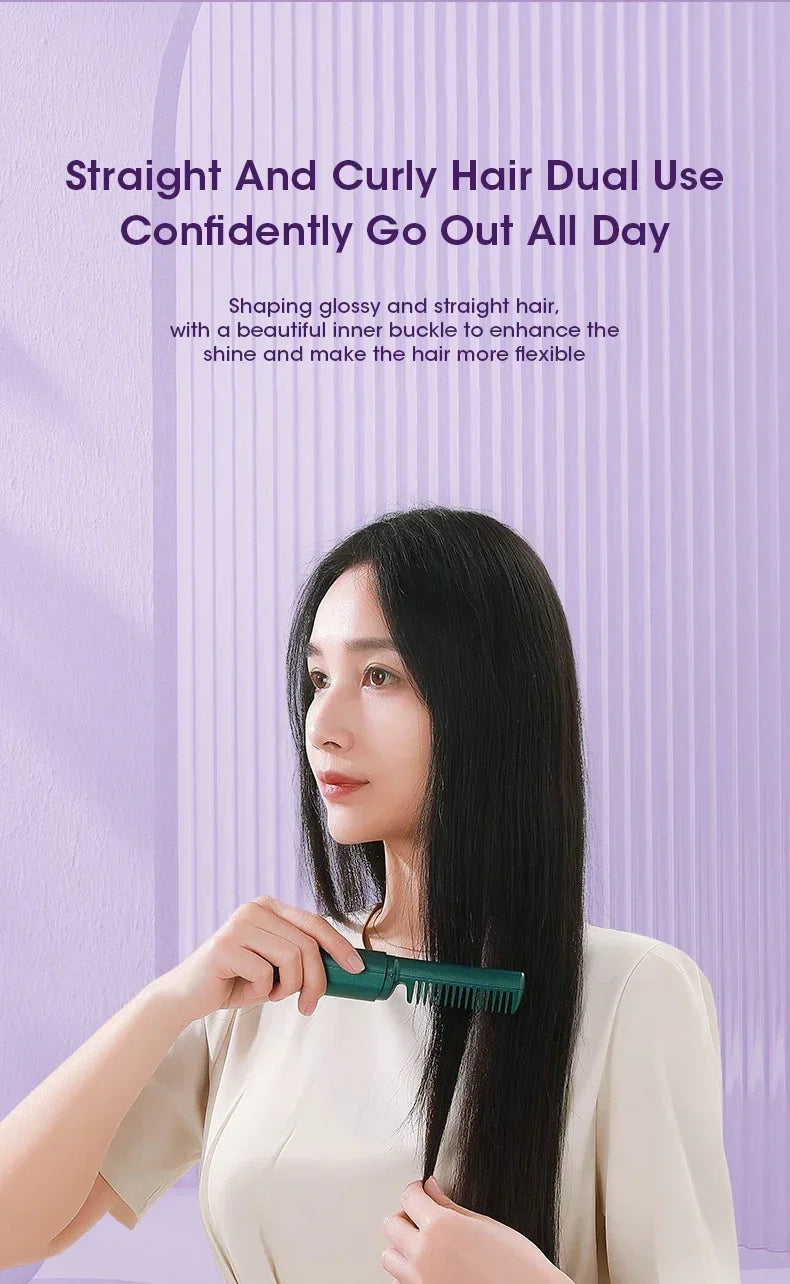 2-in-1 Hair Straightener and Curler Brush | Styling Comb for All Hair Types