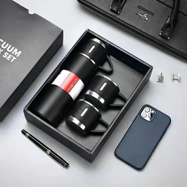 Stainless Steel Vacuum Flask Set – 500ml With 3 Cups