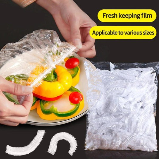 100pcs Stretchable Plastic Food Covers – Disposable Transparent Wrap For Bowls, Plates, Fruits, Vegetables