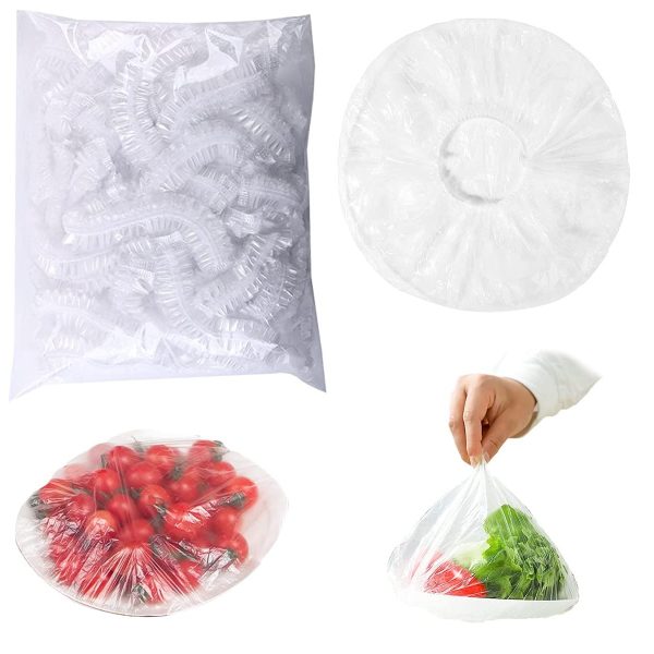 100pcs Stretchable Plastic Food Covers – Disposable Transparent Wrap For Bowls, Plates, Fruits, Vegetables