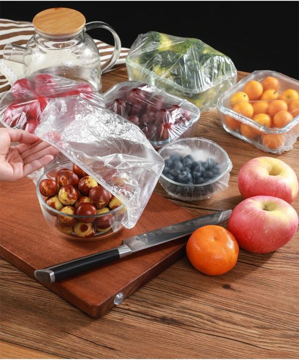 100pcs Stretchable Plastic Food Covers – Disposable Transparent Wrap For Bowls, Plates, Fruits, Vegetables