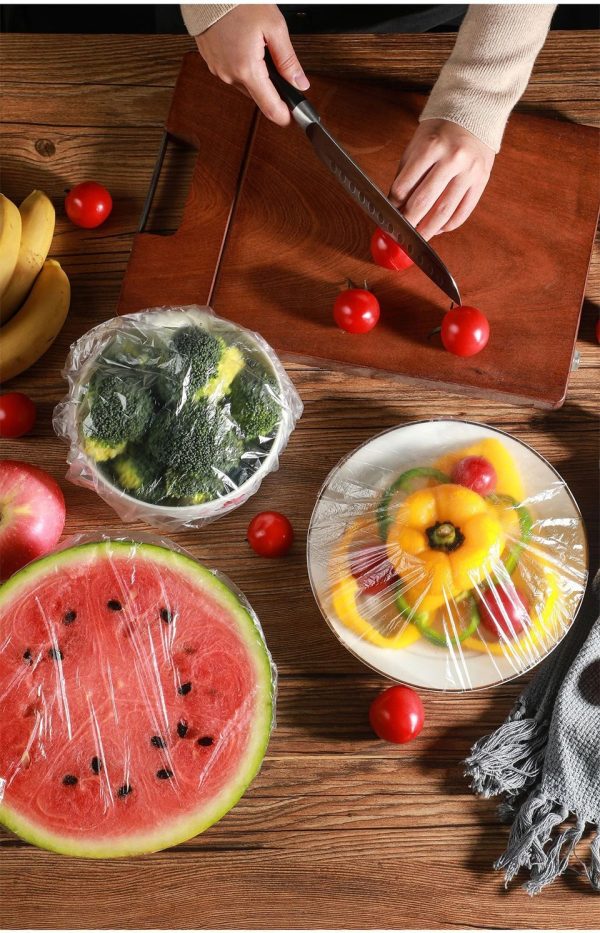 100pcs Stretchable Plastic Food Covers – Disposable Transparent Wrap For Bowls, Plates, Fruits, Vegetables