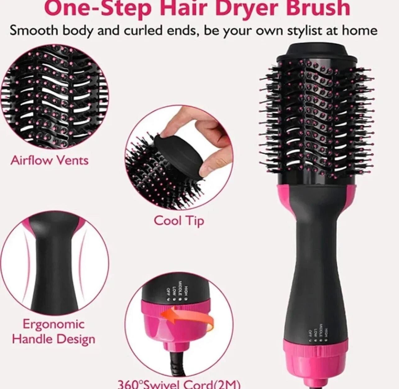 One Step 3 In 1 Hair Dryer And Volumizer / Hot Air Brush – Comb For Drying, Straightening, And Curling