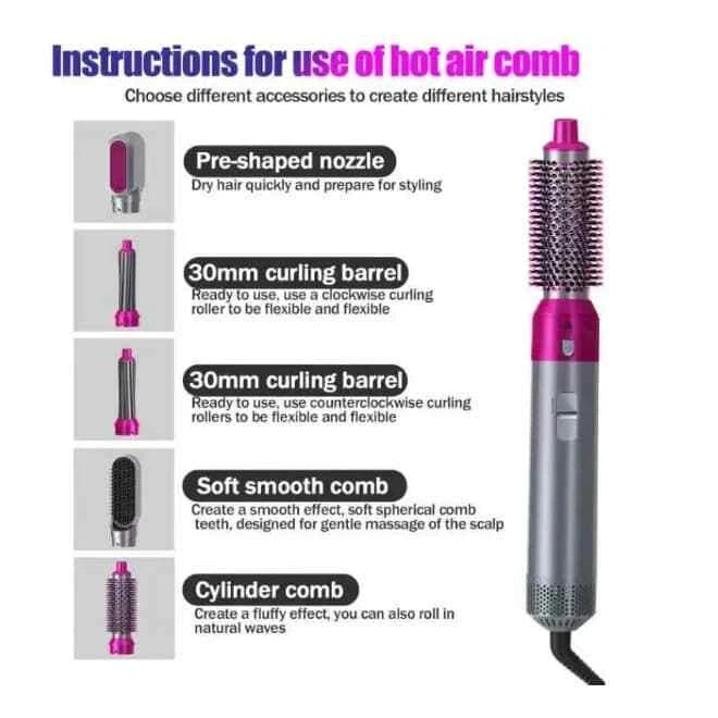 5-in-1 Hair Dryer Brush | Quick Drying, Curling, Volumizing & Straightening Tool