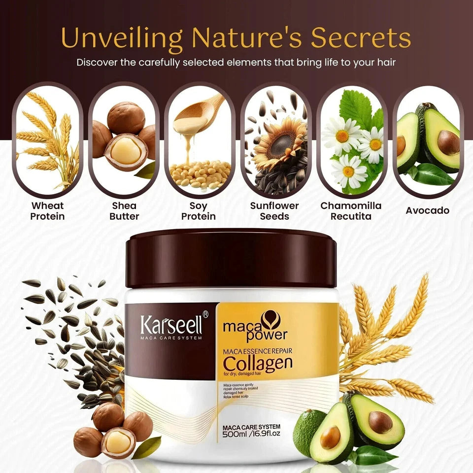 Karseell Hair Mask Collagen Treatment Cream – Argan Oil & Maca Essence, 16.9 Oz 500ml