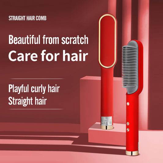 2-in-1 Hair Straightener Curling Professional Styling Brush Hair Curler