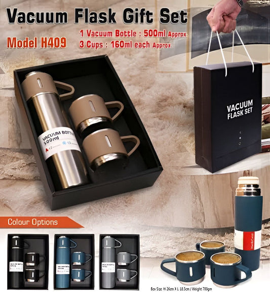 Stainless Steel Vacuum Flask Set – 500ml With 3 Cups