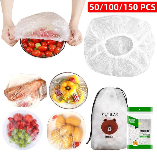 100pcs Stretchable Plastic Food Covers – Disposable Transparent Wrap For Bowls, Plates, Fruits, Vegetables