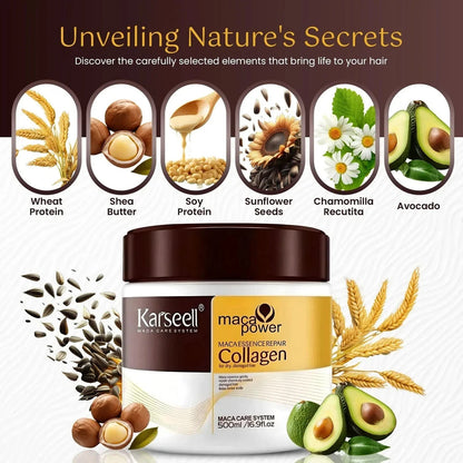 Karseell Hair Mask Collagen Treatment Cream – Argan Oil & Maca Essence, 16.9 Oz 500ml